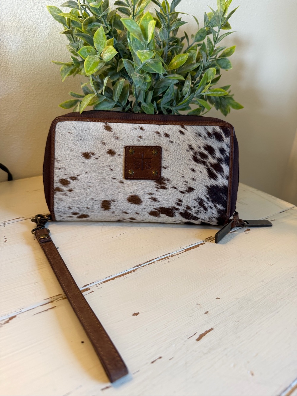 STS Ranchwear Brown and White Cowhide Wallet Clutch